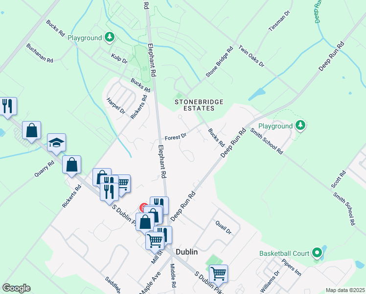 map of restaurants, bars, coffee shops, grocery stores, and more near 228 Allem Lane in Perkasie