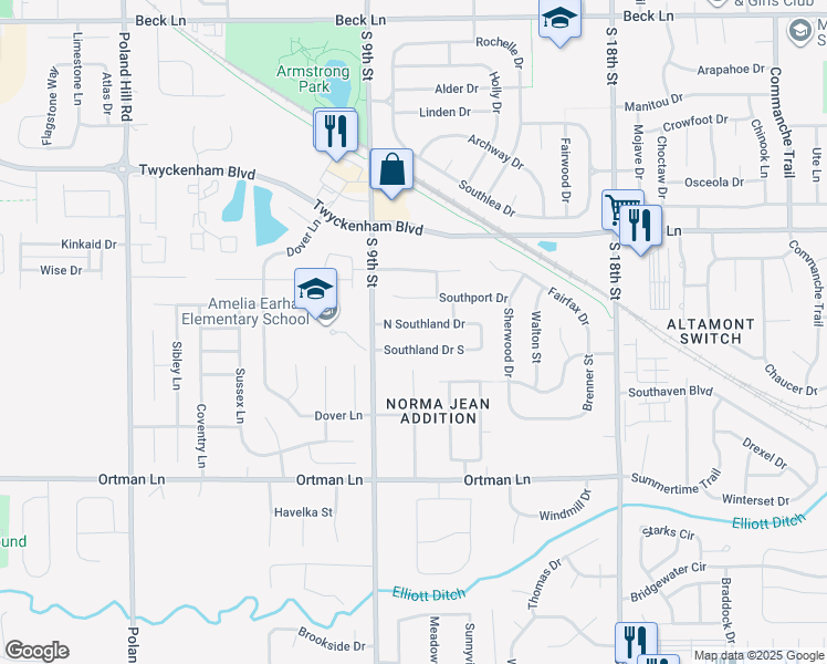 map of restaurants, bars, coffee shops, grocery stores, and more near 914 Southland Drive South in Lafayette