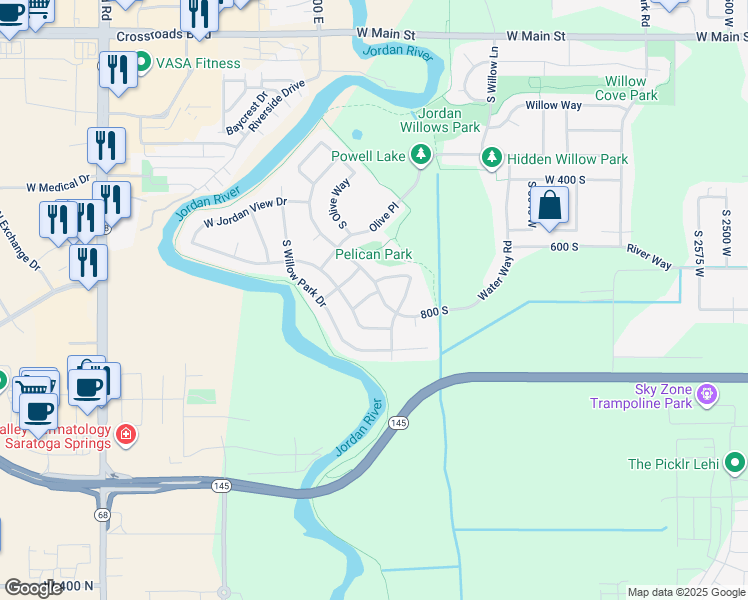 map of restaurants, bars, coffee shops, grocery stores, and more near 747 South Olive Springs in Lehi