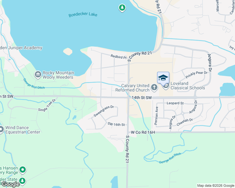 map of restaurants, bars, coffee shops, grocery stores, and more near 4112 Silene Place in Loveland