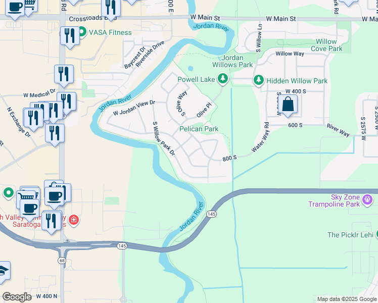 map of restaurants, bars, coffee shops, grocery stores, and more near 758 South Olive Springs in Lehi