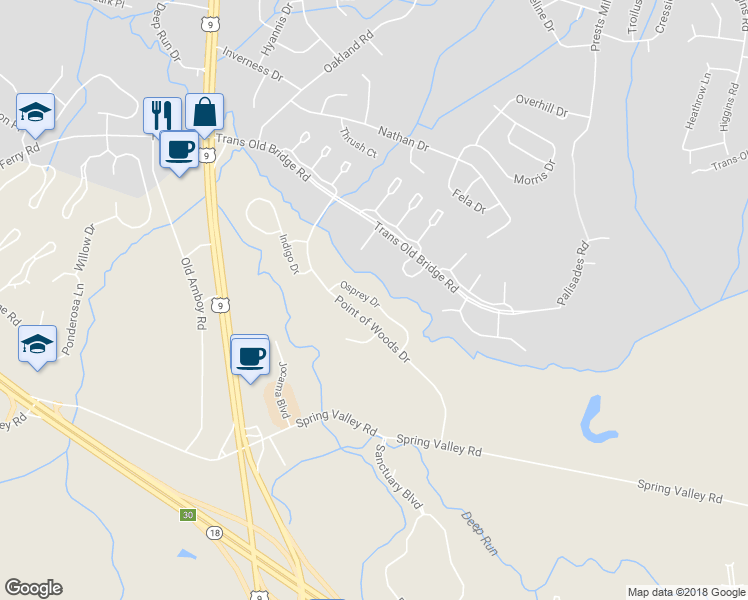 map of restaurants, bars, coffee shops, grocery stores, and more near 43 Osprey Drive in Old Bridge Township