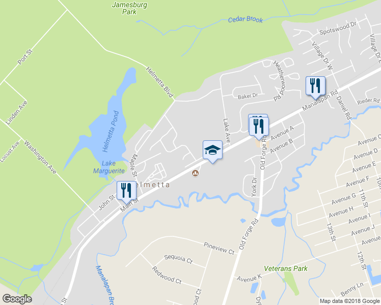 map of restaurants, bars, coffee shops, grocery stores, and more near 8 George W Helme Drive in Helmetta
