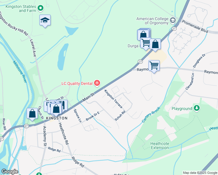 map of restaurants, bars, coffee shops, grocery stores, and more near 61 Fair Acres Court in Princeton