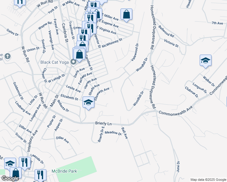 map of restaurants, bars, coffee shops, grocery stores, and more near 4409 Superior Street in Munhall