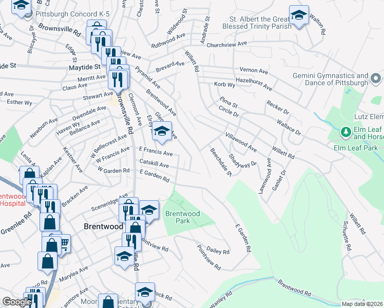 map of restaurants, bars, coffee shops, grocery stores, and more near 3206 Glendale Avenue in Pittsburgh