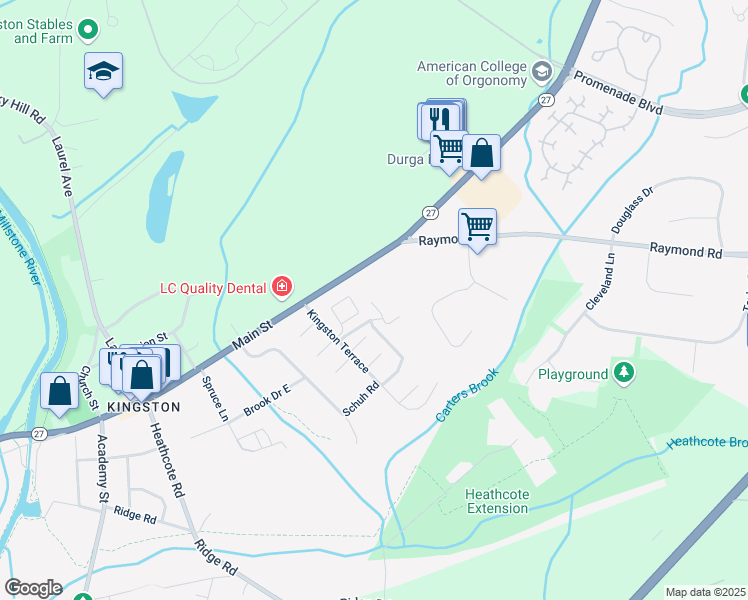 map of restaurants, bars, coffee shops, grocery stores, and more near 20 Fair Acres Court in Princeton