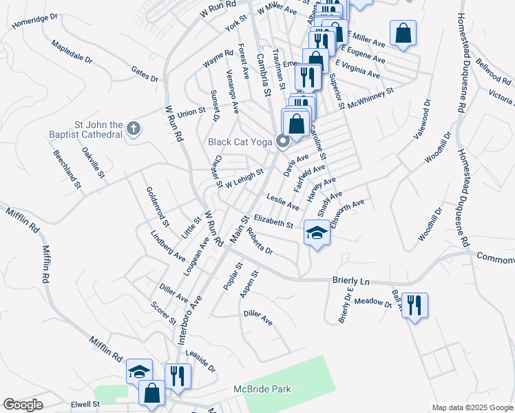 map of restaurants, bars, coffee shops, grocery stores, and more near in Munhall