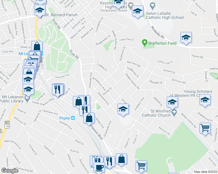 map of restaurants, bars, coffee shops, grocery stores, and more near 314 Jonquil Place in Pittsburgh