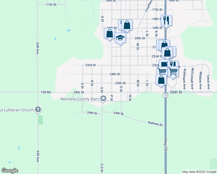 map of restaurants, bars, coffee shops, grocery stores, and more near 2516 P Street in Auburn