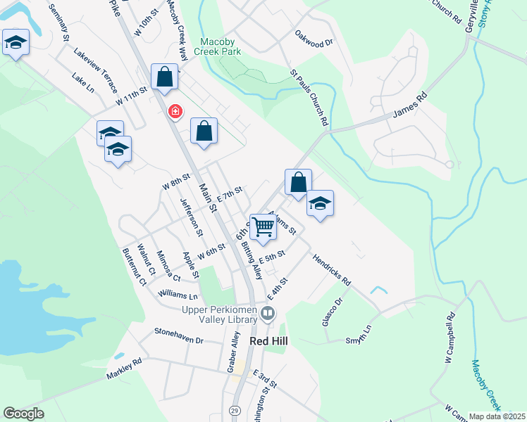 map of restaurants, bars, coffee shops, grocery stores, and more near 122 East 6th Street in Red Hill