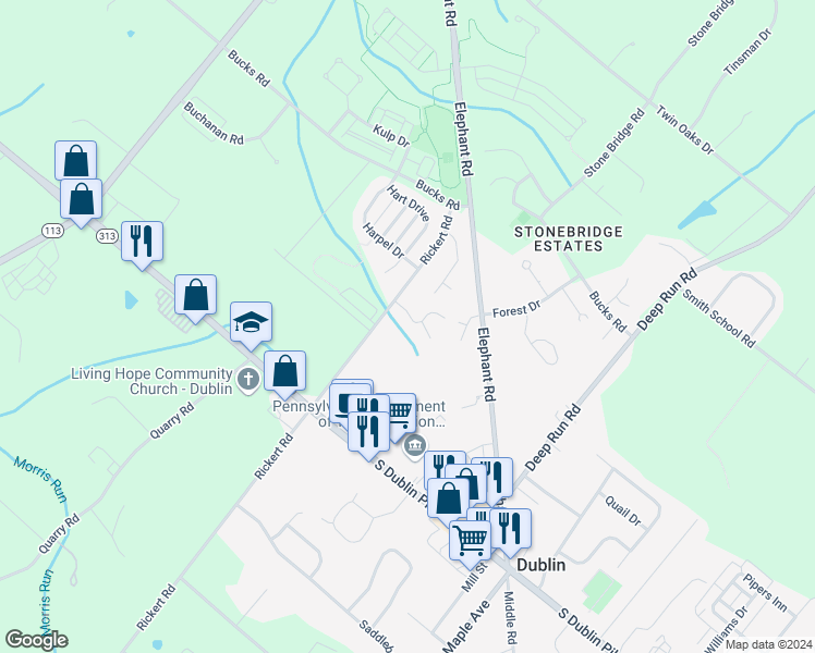 map of restaurants, bars, coffee shops, grocery stores, and more near 178 Moyer Drive in Dublin