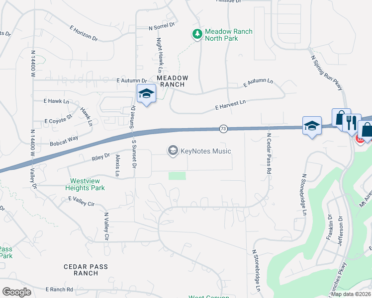 map of restaurants, bars, coffee shops, grocery stores, and more near 2899 East Lake Vista Drive in Eagle Mountain
