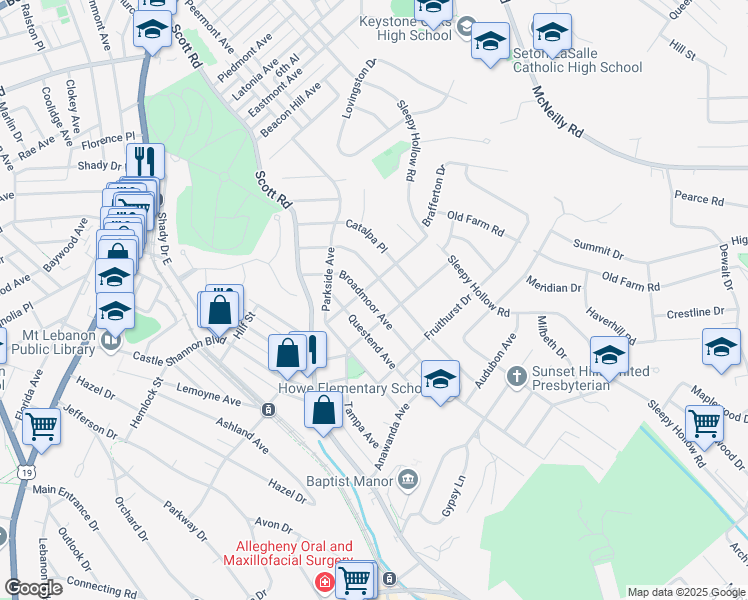 map of restaurants, bars, coffee shops, grocery stores, and more near 247 Broadmoor Avenue in Pittsburgh