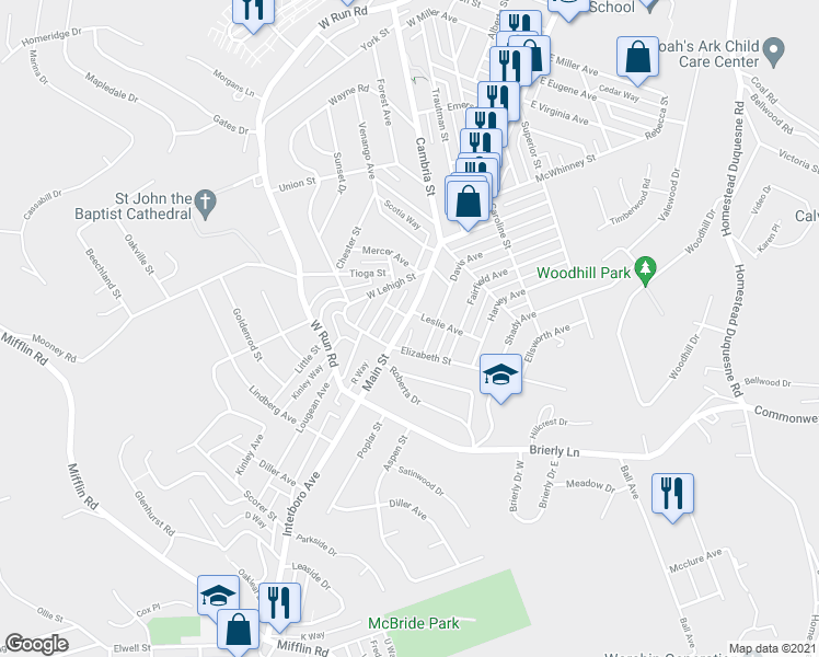 map of restaurants, bars, coffee shops, grocery stores, and more near in Munhall