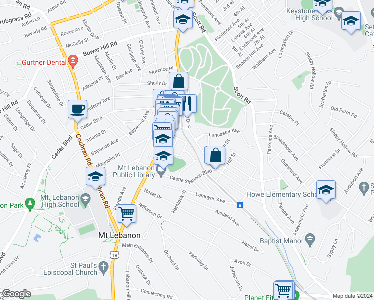 map of restaurants, bars, coffee shops, grocery stores, and more near 200 Buchanan Place in Pittsburgh