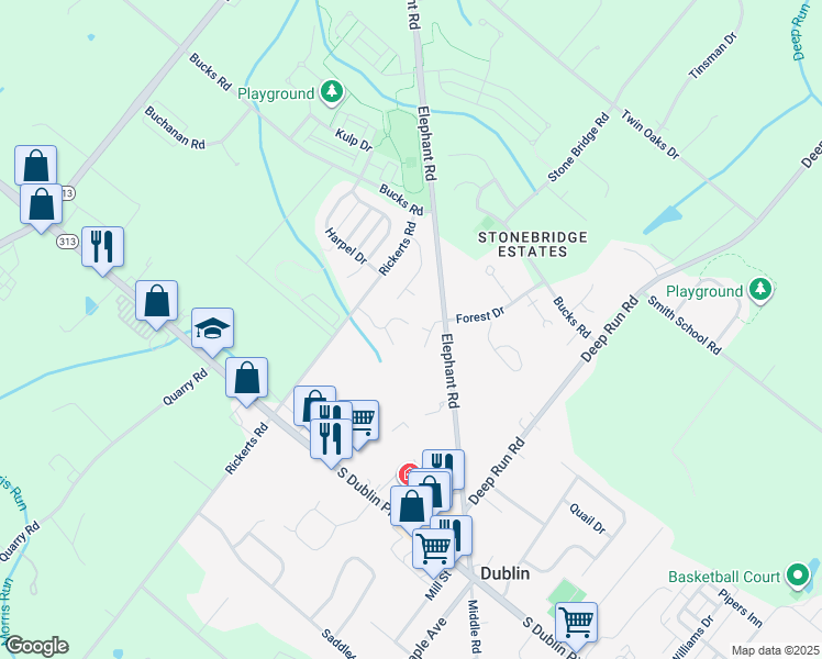 map of restaurants, bars, coffee shops, grocery stores, and more near 133 Moyer Drive in Dublin