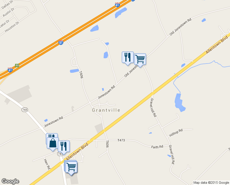 map of restaurants, bars, coffee shops, grocery stores, and more near 10033 Jonestown Rd in Grantville