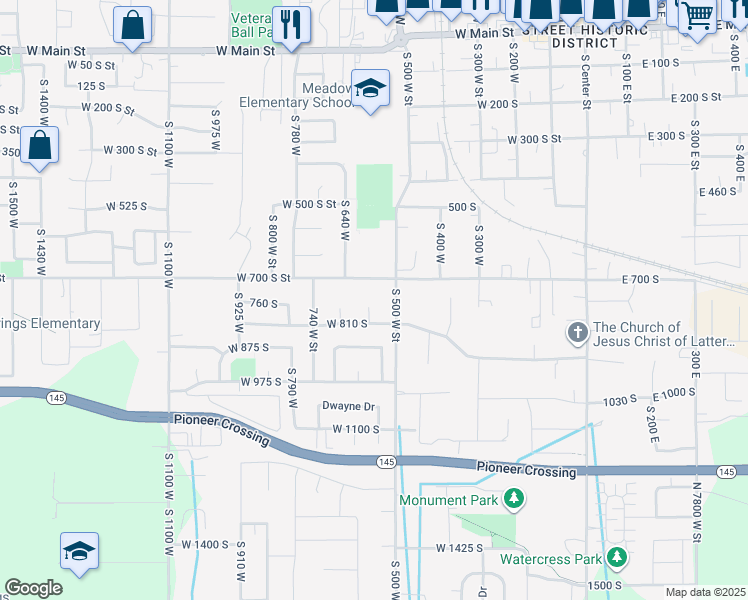 map of restaurants, bars, coffee shops, grocery stores, and more near 743 560 West in Lehi