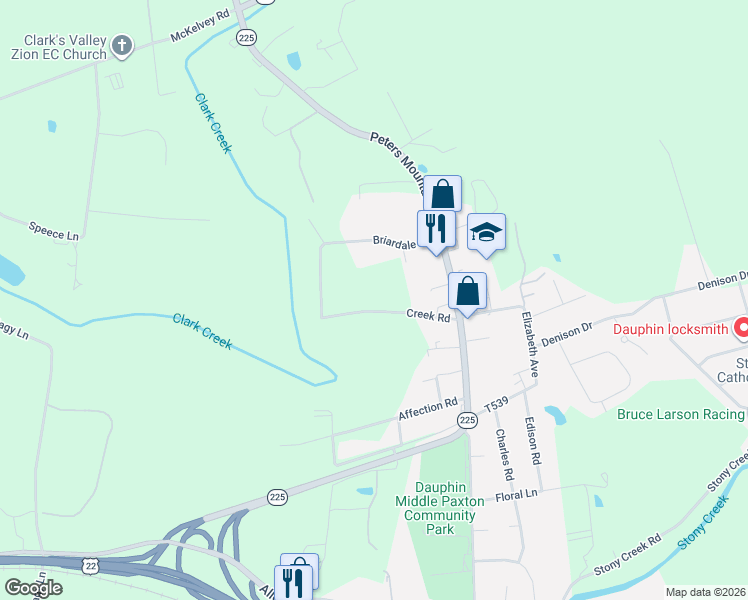 map of restaurants, bars, coffee shops, grocery stores, and more near 4 Creek Road in Dauphin