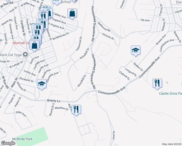 map of restaurants, bars, coffee shops, grocery stores, and more near 4412 Homestead Duquesne Road in Munhall