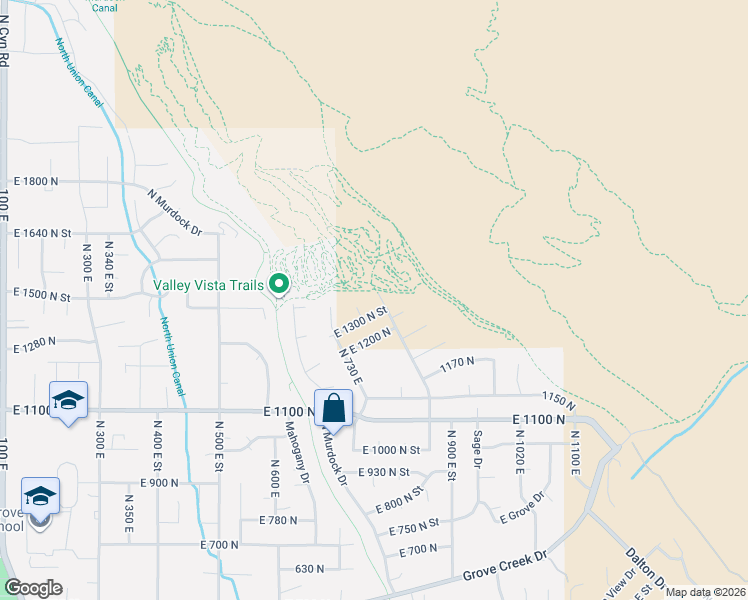 map of restaurants, bars, coffee shops, grocery stores, and more near 765 East 1300 North Street in Pleasant Grove