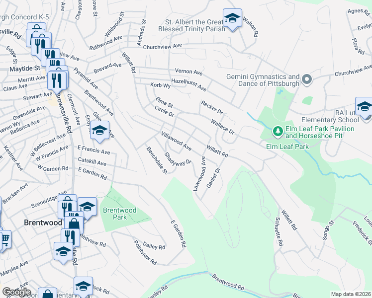 map of restaurants, bars, coffee shops, grocery stores, and more near 3327 Shadyway Drive in Pittsburgh