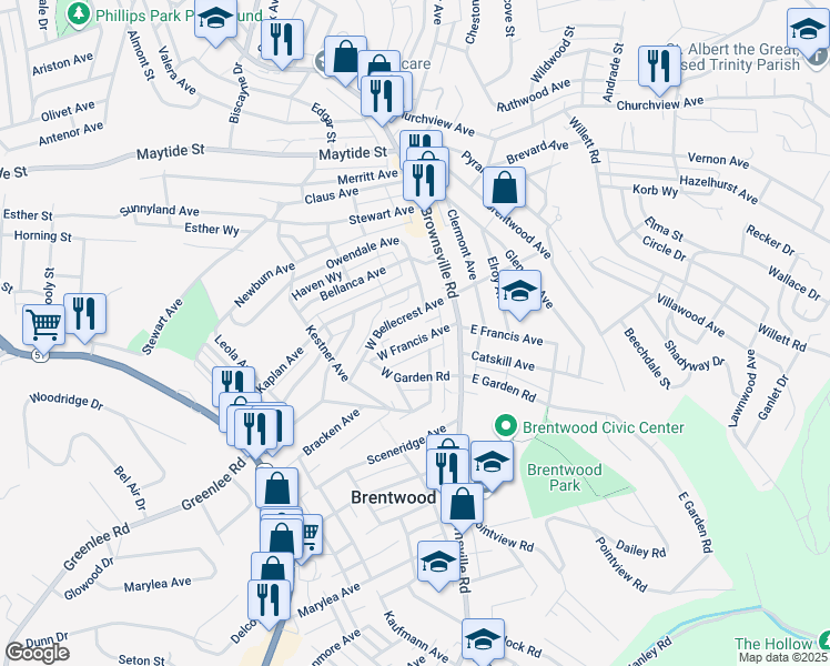 map of restaurants, bars, coffee shops, grocery stores, and more near 3224 Bookman Avenue in Pittsburgh