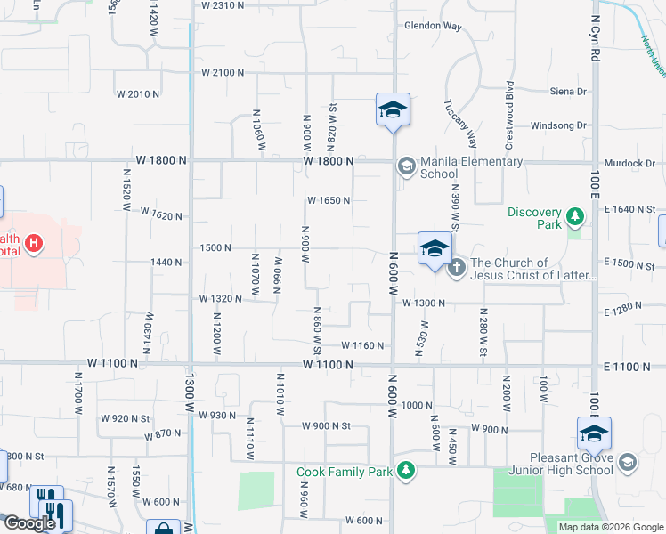 map of restaurants, bars, coffee shops, grocery stores, and more near 1434 North 840 West in Pleasant Grove