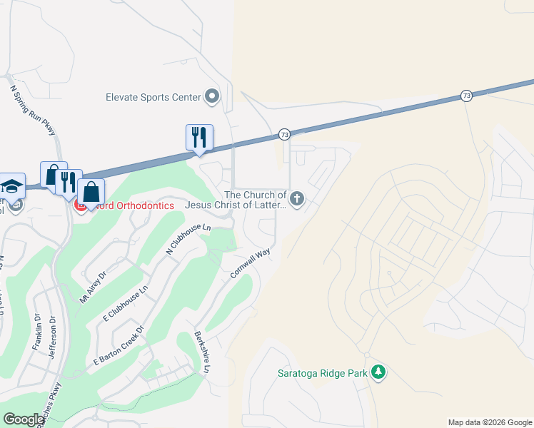 map of restaurants, bars, coffee shops, grocery stores, and more near 9132 Cornwall Way in Eagle Mountain