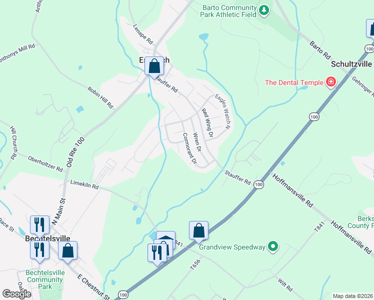 map of restaurants, bars, coffee shops, grocery stores, and more near 35 Cormorant Drive in Bechtelsville