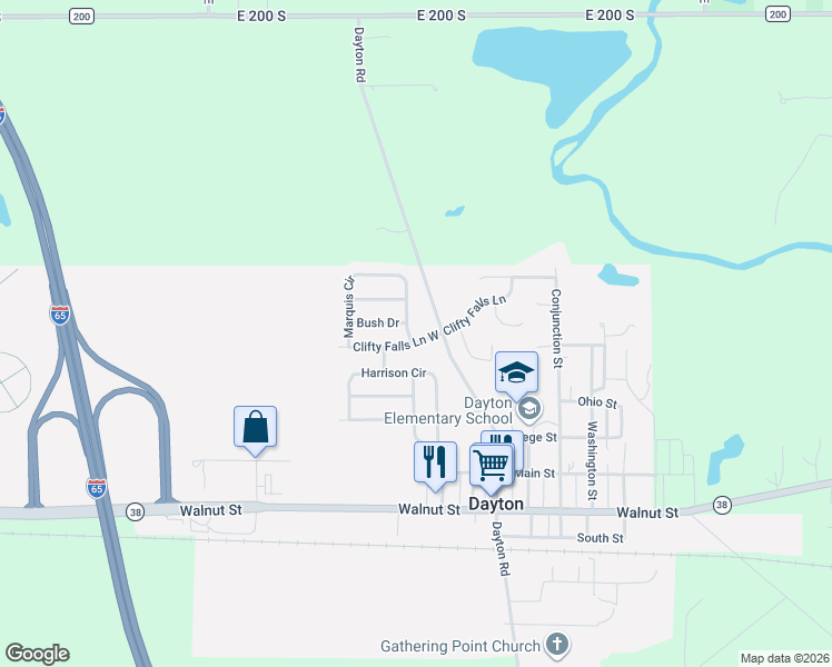 map of restaurants, bars, coffee shops, grocery stores, and more near 631 Clifty Falls Ln in Dayton
