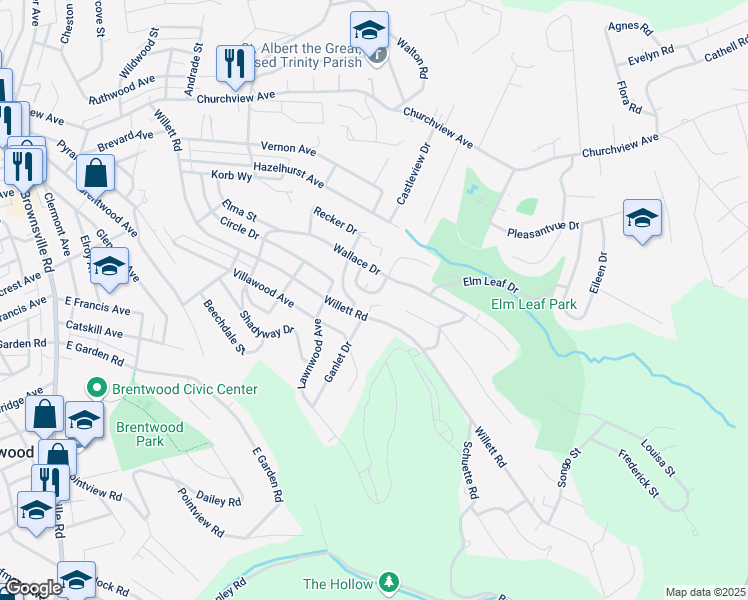 map of restaurants, bars, coffee shops, grocery stores, and more near 3504 Willett Road in Pittsburgh
