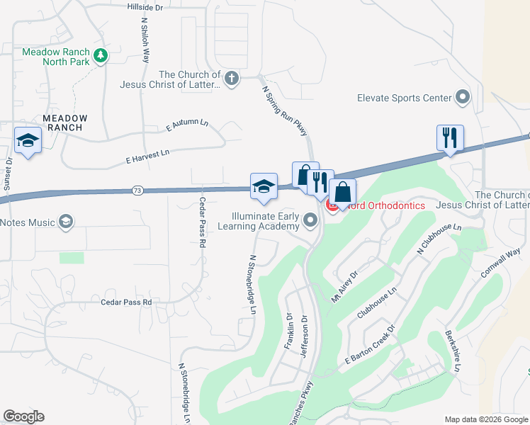 map of restaurants, bars, coffee shops, grocery stores, and more near 3435 East Stonebridge Lane in Eagle Mountain