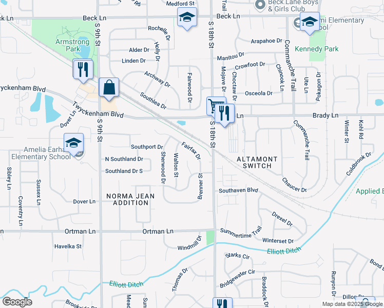 map of restaurants, bars, coffee shops, grocery stores, and more near 1508 Fairfax Drive in Lafayette
