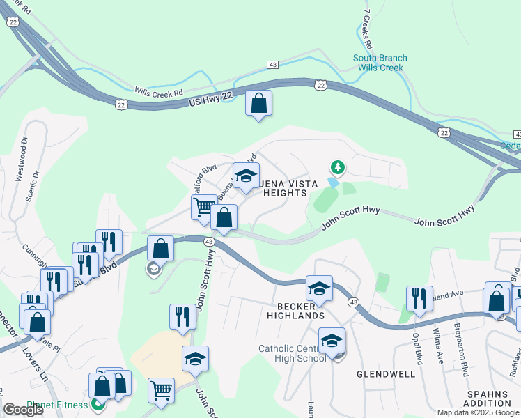 map of restaurants, bars, coffee shops, grocery stores, and more near 340 Kingston Avenue in Steubenville