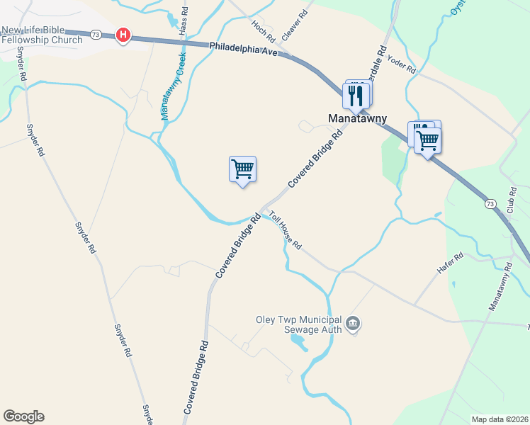 map of restaurants, bars, coffee shops, grocery stores, and more near 2 Toll House Road in Oley