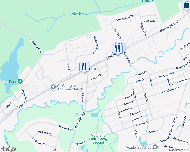 map of restaurants, bars, coffee shops, grocery stores, and more near 7 Avenue B in Helmetta