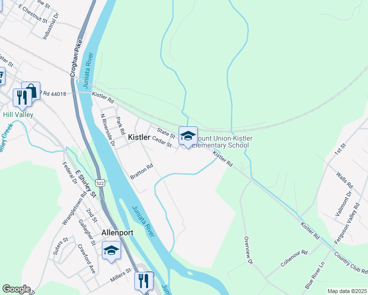 map of restaurants, bars, coffee shops, grocery stores, and more near 154 School Street in Mount Union
