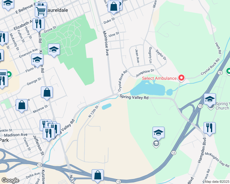map of restaurants, bars, coffee shops, grocery stores, and more near 9 Montrose Avenue in Reading