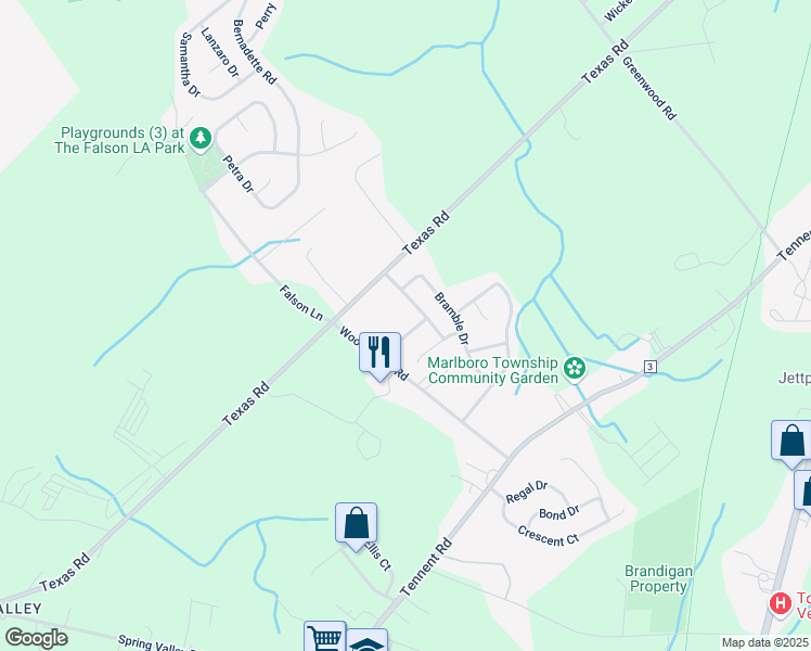 map of restaurants, bars, coffee shops, grocery stores, and more near 11 Mountain Laurel Road in Marlboro