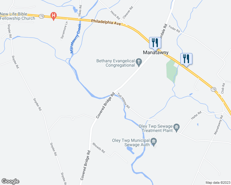 map of restaurants, bars, coffee shops, grocery stores, and more near 2 Toll House Road in Oley