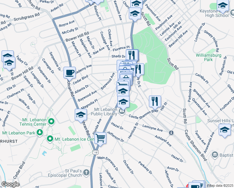 map of restaurants, bars, coffee shops, grocery stores, and more near 705 Florida Avenue in Pittsburgh