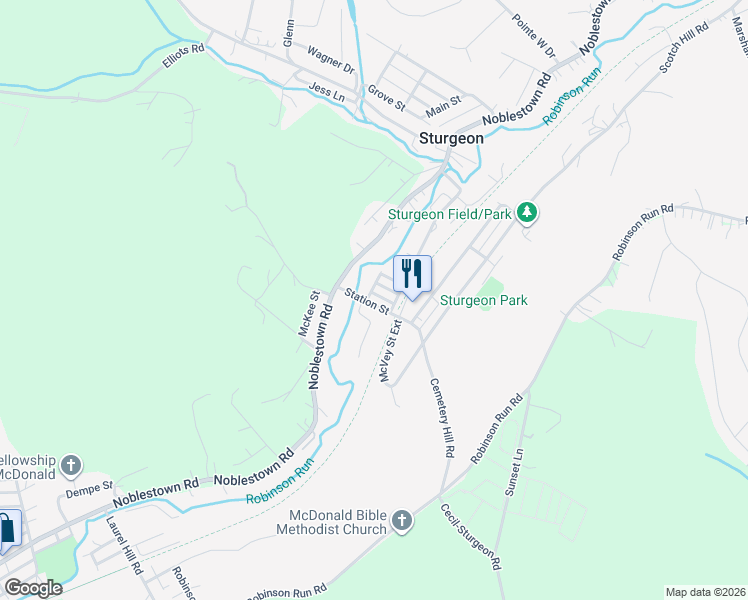 map of restaurants, bars, coffee shops, grocery stores, and more near 803 Station Street in Sturgeon