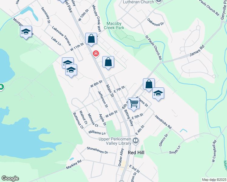 map of restaurants, bars, coffee shops, grocery stores, and more near 712 Main Street in Red Hill