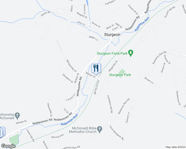 map of restaurants, bars, coffee shops, grocery stores, and more near in Sturgeon