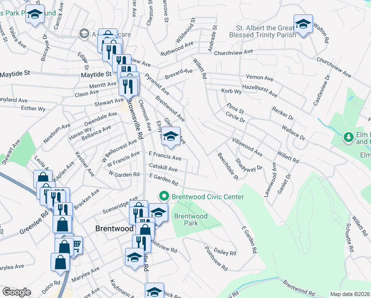 map of restaurants, bars, coffee shops, grocery stores, and more near 3156 Glendale Avenue in Pittsburgh