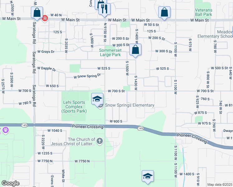 map of restaurants, bars, coffee shops, grocery stores, and more near 1635 West 700 South in Lehi