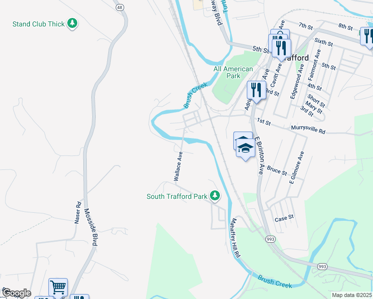map of restaurants, bars, coffee shops, grocery stores, and more near 100 Brownstone Court in Trafford