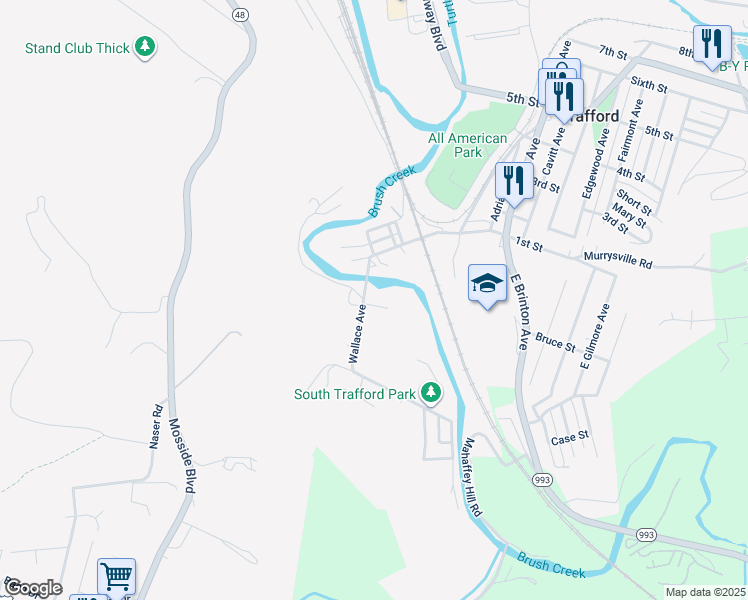 map of restaurants, bars, coffee shops, grocery stores, and more near 100 Brownstone Court in Trafford